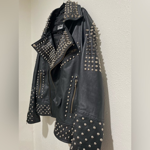 Genuine leather Black Studded Leather punk biker Jacket - Picture 3 of 17